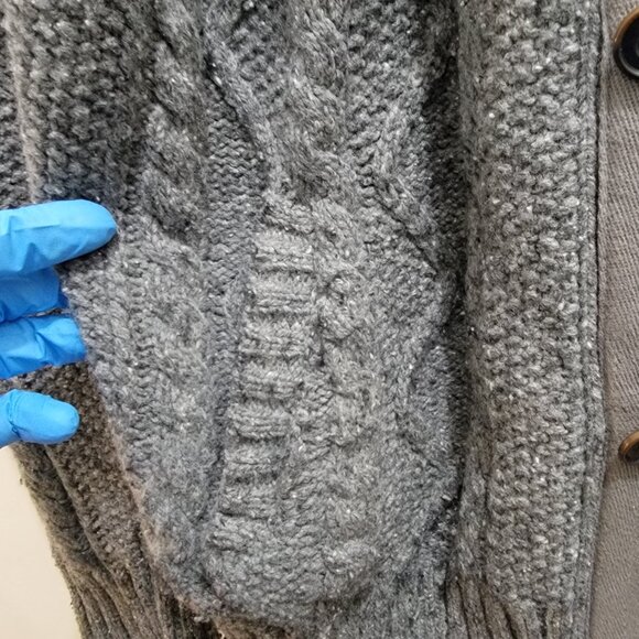 Gap Men's Mock Neck Chunky Knit Lambswool Grey Melange Cable Cardigan L Used - Picture 4 of 14